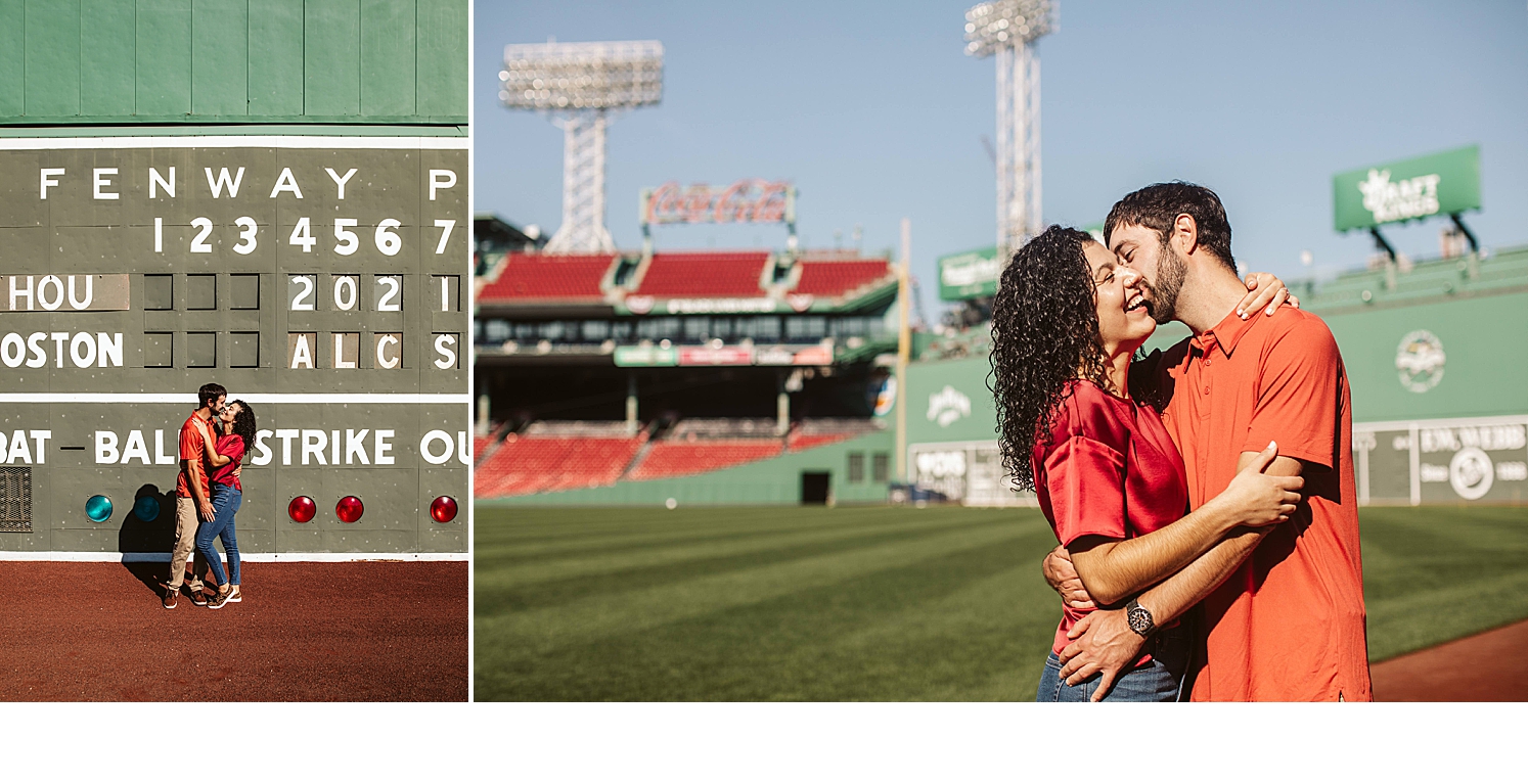 Boston-couple-during-engagement-photos-at-Fenway-Park