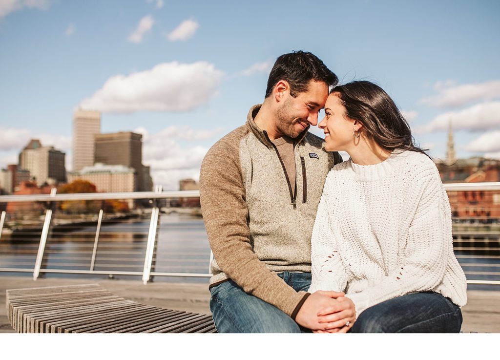 Boston couple during engagement photos in Cambridge MA