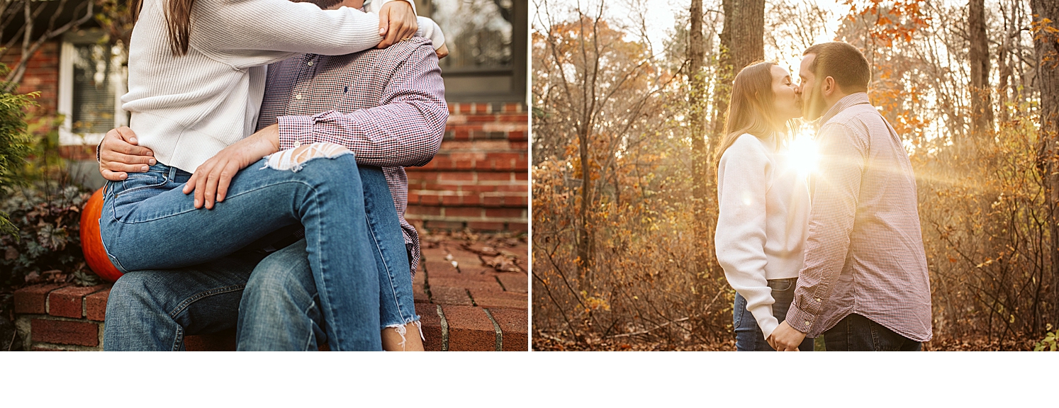 New England couple embraces during their at home engagement photos