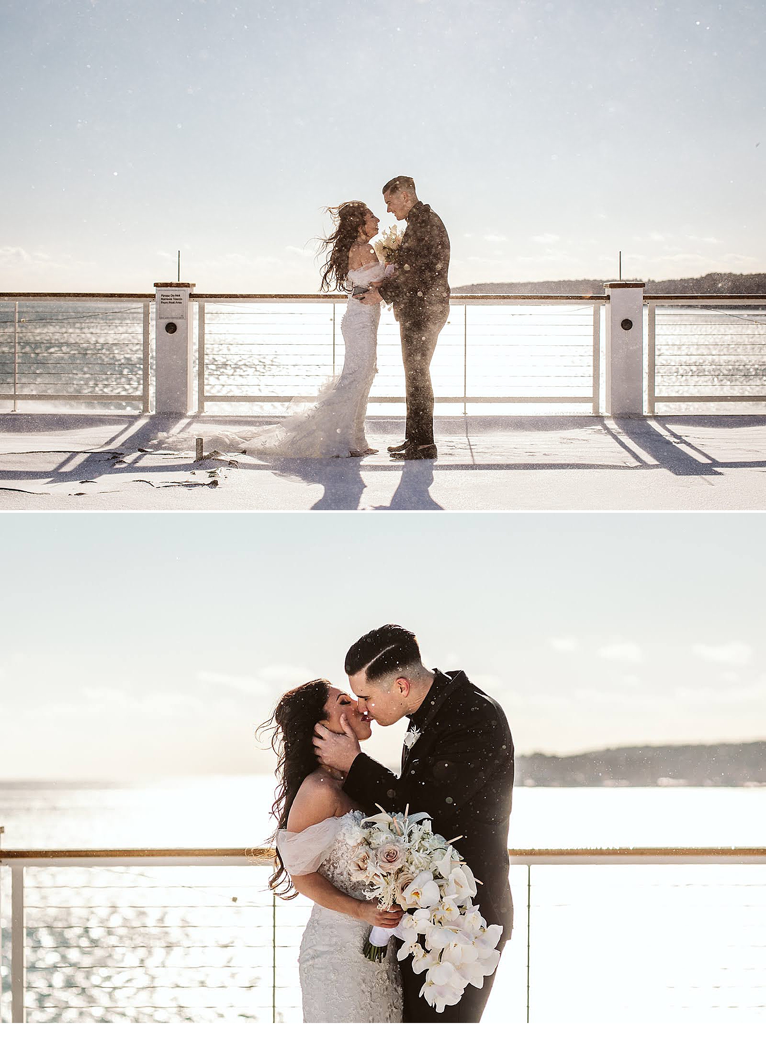 couple embracing at their Boston coastal wedding
