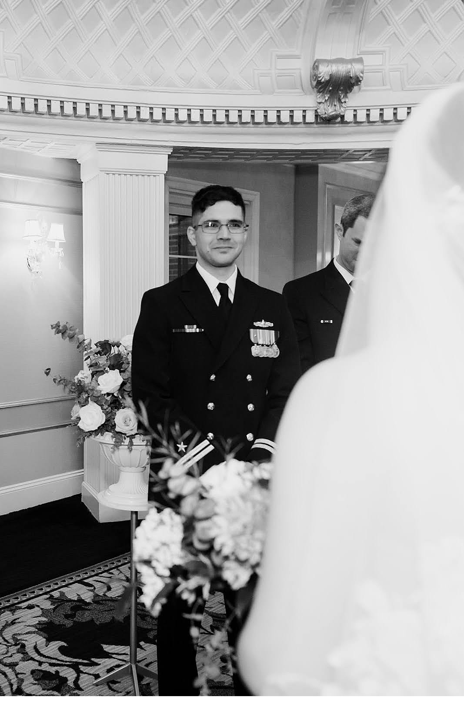 Groom waits for his bride at Lenox Hotel wedding Boston - New England wedding photographer