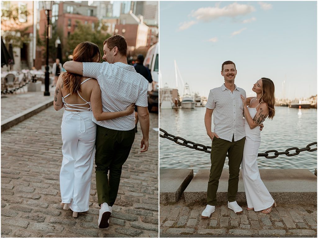 Boston summer engagement picture outfits all white